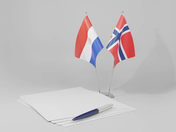 Norveç - Paraguay Anlaşması Bayrakları, Beyaz Arkaplan - 3D Render