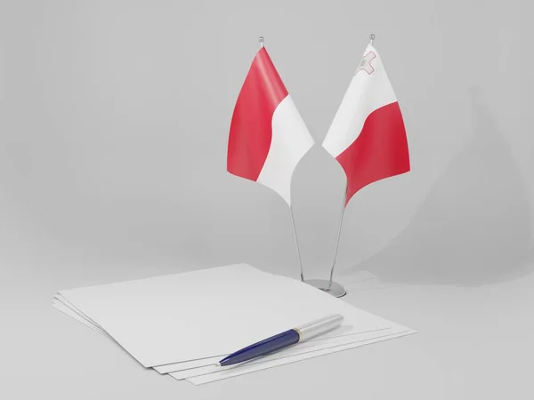 Malta Acordo Mônaco Bandeiras Fundo Branco Render — Fotografia de Stock
