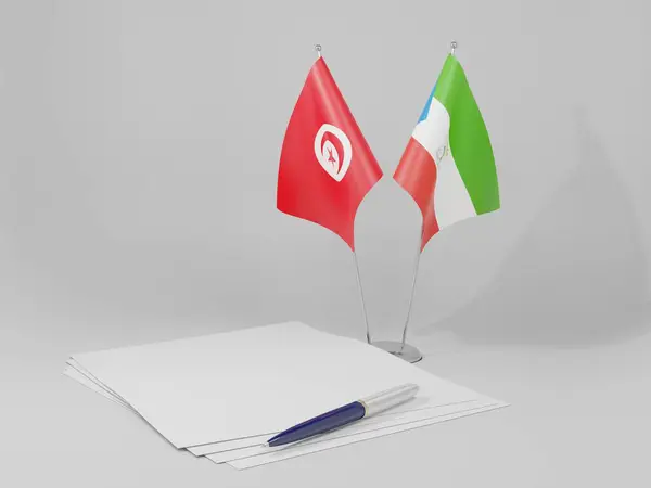 Äquatorialguinea Tunesien Abkommen Flaggen Weißer Hintergrund Render — Stockfoto