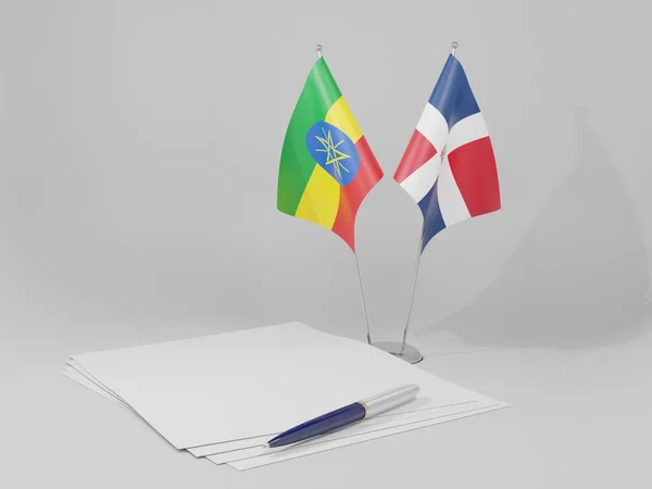 Repubblica Dominicana Bandiere Dell Accordo Etiopia Sfondo Bianco Render — Foto Stock