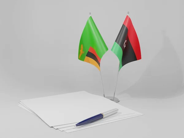 Угода Лівії Замбії Прапори Білий Фон Рендер — стокове фото