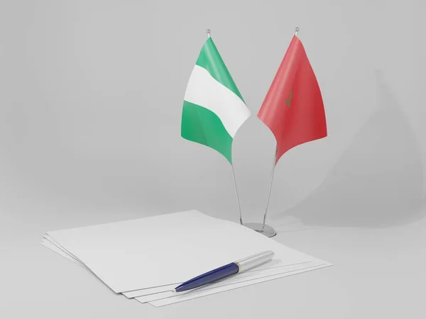 Marokko Nigeria Abkommen Flaggen Weißer Hintergrund Render — Stockfoto