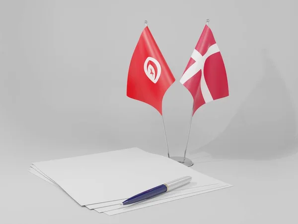 Δανία Τυνησία Συμφωνία Σημαίες Λευκό Φόντο Render — Φωτογραφία Αρχείου