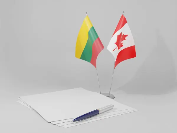 Banderas Del Acuerdo Canadá Lituania Fondo Blanco Render — Foto de Stock