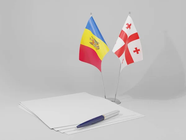 Γεωργία Μολδαβία Συμφωνία Σημαίες Λευκό Φόντο Render — Φωτογραφία Αρχείου