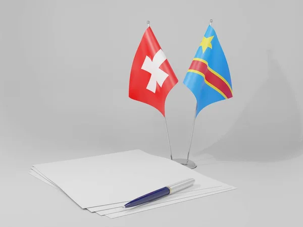 Kongo Demokratik Cumhuriyeti Sviçre Anlaşması Bayrakları Beyaz Arkaplan Render — Stok fotoğraf