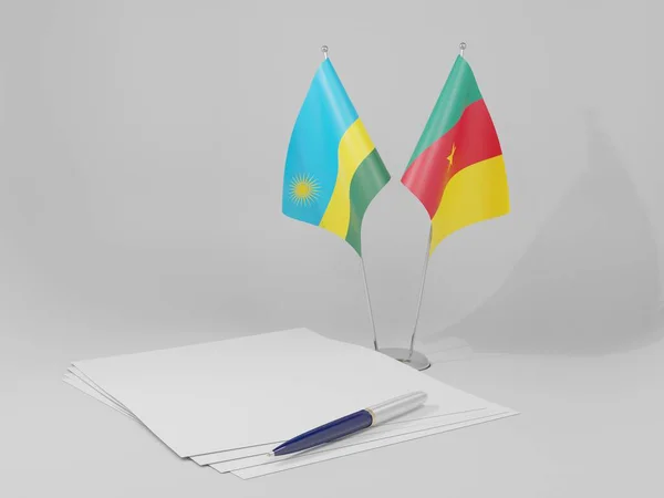 Cameroun Drapeaux Accord Rwanda Fond Blanc Render — Photo