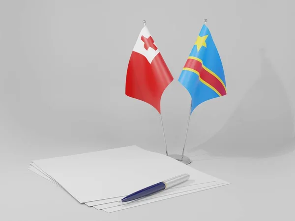 Congo República Democrática Banderas Del Acuerdo Tonga Fondo Blanco Render — Foto de Stock