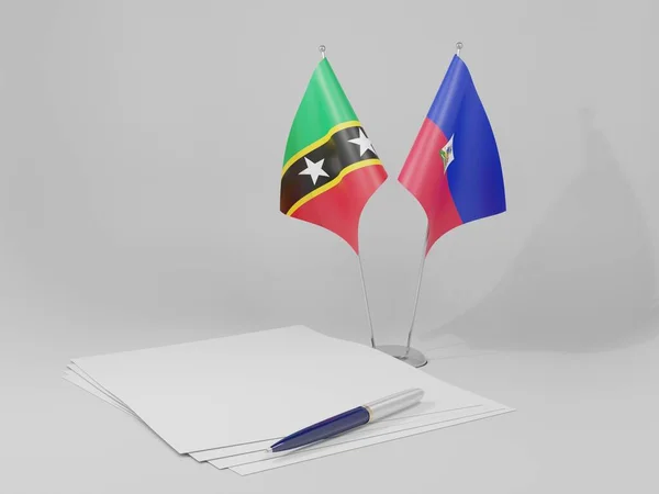 Αϊτή Άγιος Χριστόφορος Και Νέβις Σημαίες Συμφωνία Λευκό Φόντο Render — Φωτογραφία Αρχείου