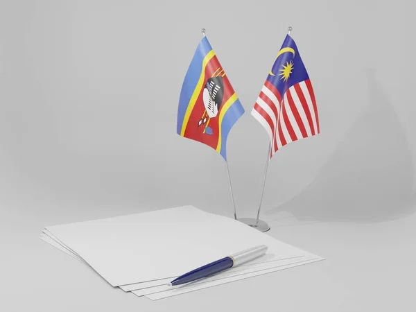 Malajsie Vlajky Svazijska Bílé Pozadí Vykreslování — Stock fotografie