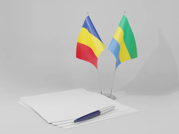 Gabon Drapeaux Accord Roumanie Fond Blanc Render — Photo