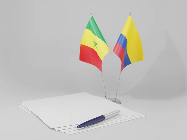 Σημαίες Συμφωνίας Κολομβίας Σενεγάλης Λευκό Φόντο Render — Φωτογραφία Αρχείου
