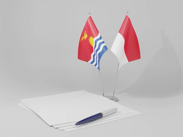 Indonesia Banderas Del Acuerdo Kiribati Fondo Blanco Render — Foto de Stock
