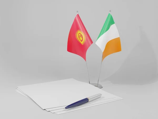 Ireland Kyrgyzstan Agreement Flags White Background Render — Stock Photo, Image