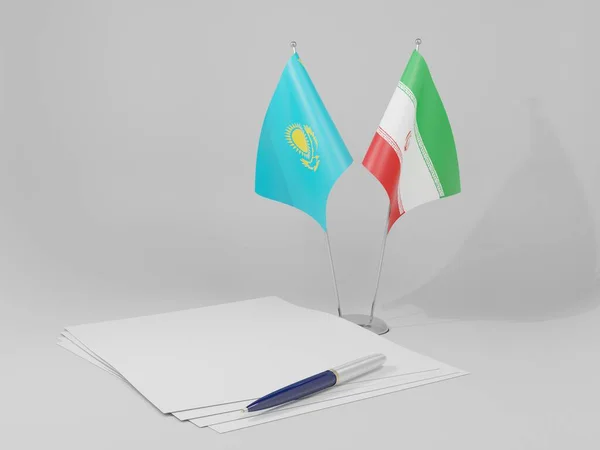 Iran Kazachstan Overeenkomst Vlaggen Witte Achtergrond Render — Stockfoto