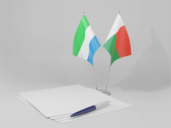 Madagáscar Acordos Serra Leoa Bandeiras Fundo Branco Render — Fotografia de Stock