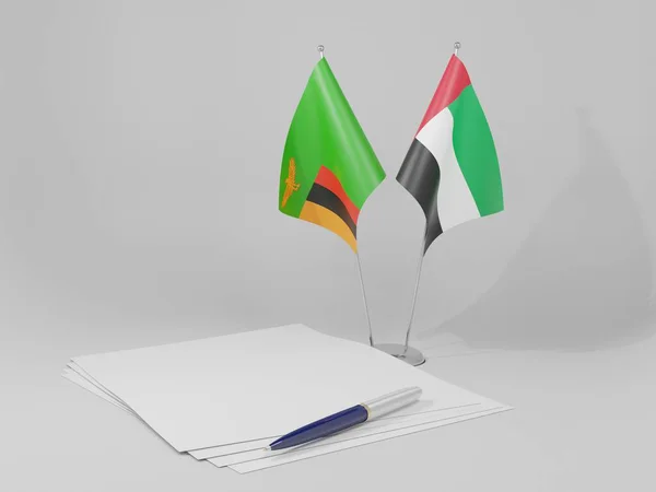 Emiratos Árabes Unidos Banderas Del Acuerdo Zambia Fondo Blanco Render —  Fotos de Stock