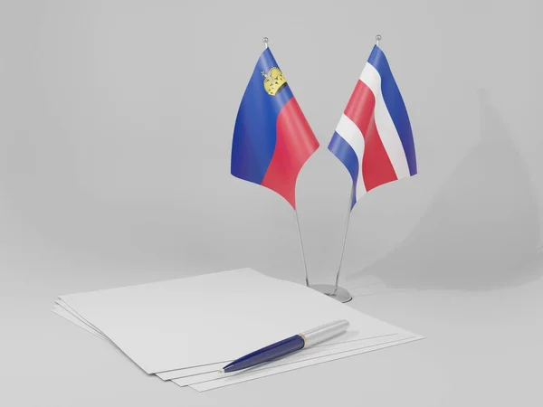 Costa Rica Bandiere Dell Accordo Liechtenstein Sfondo Bianco Render — Foto Stock