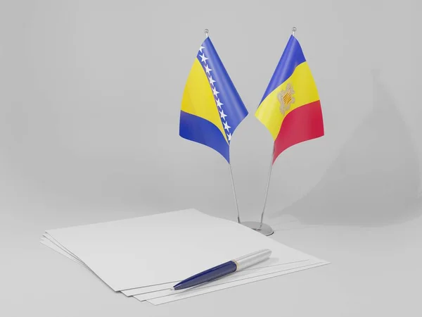 Andorra Bosnia Herzegovina Agreement Flags White Background Render — Stock Photo, Image