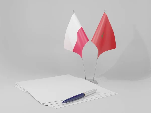 Maroko Polsko Dohody Vlajky Bílé Pozadí Vykreslování — Stock fotografie