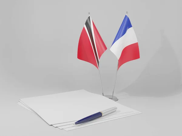 France Drapeaux Accord Trinité Tobago Fond Blanc Render — Photo