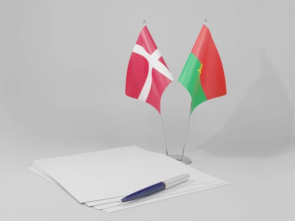 Μπουρκίνα Φάσο Δανία Σημαίες Συμφωνία Λευκό Φόντο Render — Φωτογραφία Αρχείου