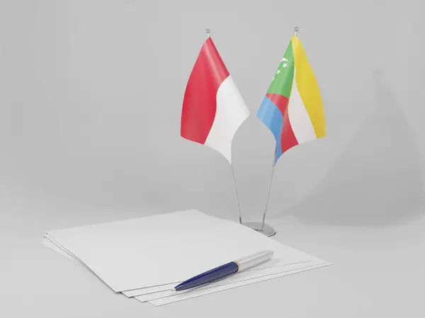 Comores Indonésie Drapeaux Accord Fond Blanc Render — Photo