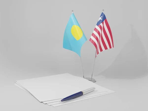 Liberya Palau Anlaşması Bayrakları Beyaz Arkaplan Render — Stok fotoğraf