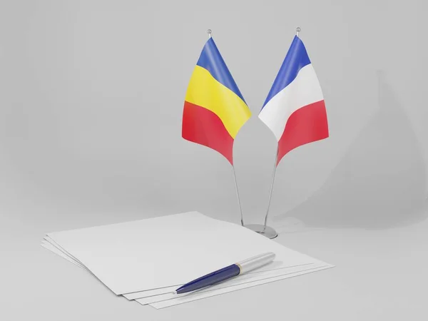 Drapeaux Accord France Roumanie Fond Blanc Render — Photo