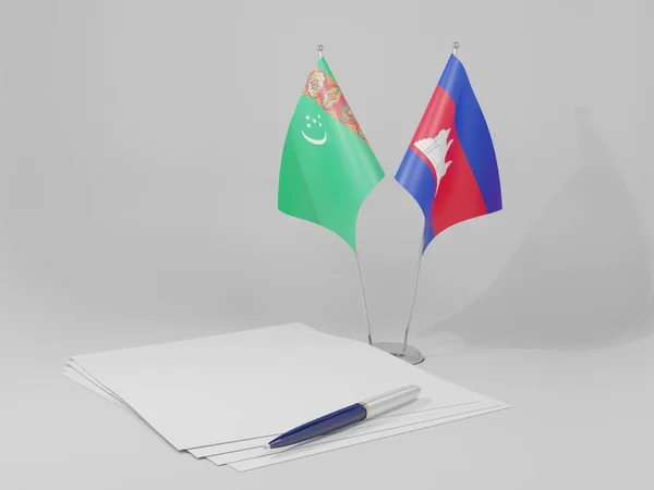 Cambodia Turkmenistan Agreement Flags White Background Render — Stock Photo, Image