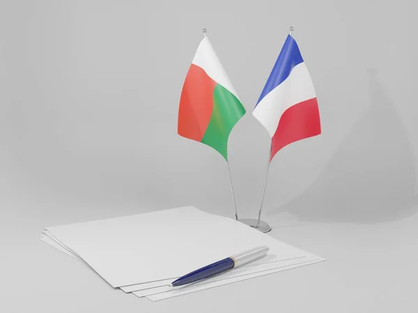 França Acordo Madagáscar Bandeiras Fundo Branco Render — Fotografia de Stock