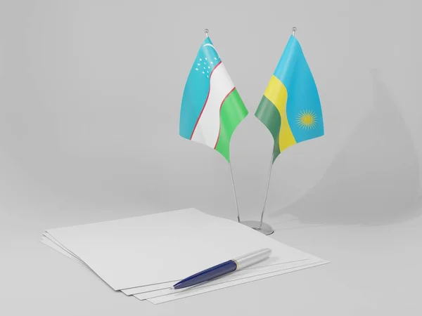 Rwanda Flagi Umowy Uzbekistanem Białe Tło Render — Zdjęcie stockowe