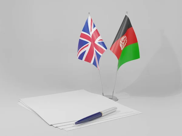 Afganistán Banderas Del Reino Unido Acuerdo Fondo Blanco Render —  Fotos de Stock