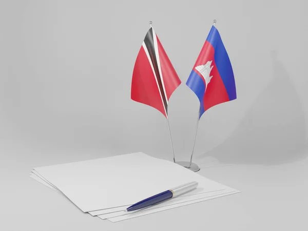 Camboya Banderas Del Acuerdo Trinidad Tobago Fondo Blanco Render — Foto de Stock