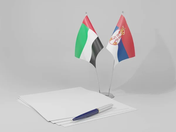 Serbia Banderas Del Acuerdo Los Emiratos Árabes Unidos Fondo Blanco — Foto de Stock