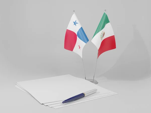 México Bandeiras Acordo Panamá Fundo Branco Render — Fotografia de Stock