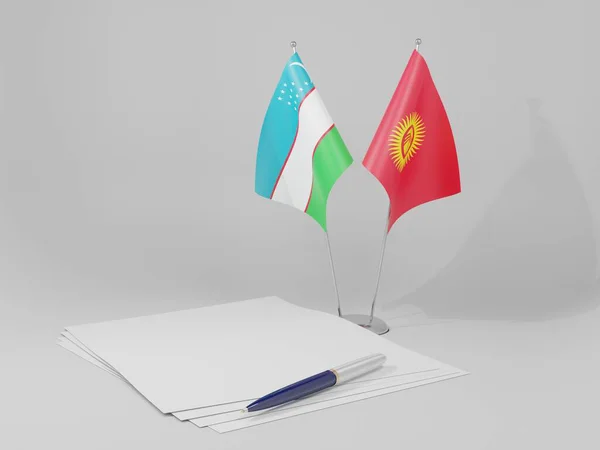 Кыргызстан Узбекистан Соглашение Флаги Белый Фон Рендер — стоковое фото