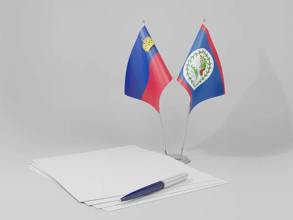 Belice Banderas Del Acuerdo Liechtenstein Fondo Blanco Render —  Fotos de Stock