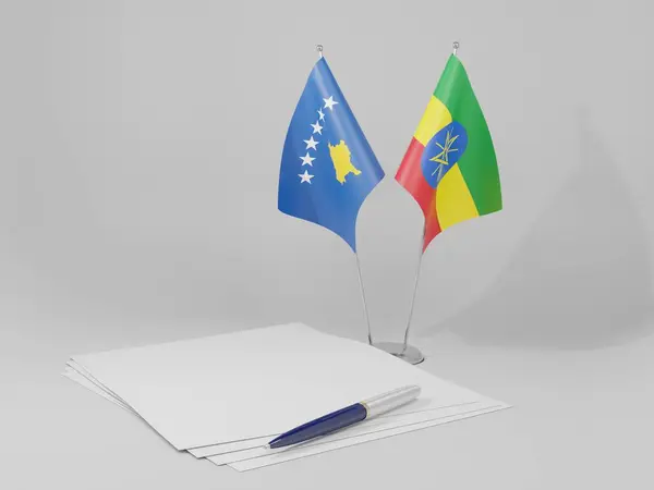 Ethiopie Drapeaux Accord Kosovo Fond Blanc Render — Photo