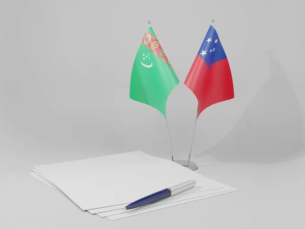 Samoa Turkmenistan Abkommen Flaggen Weißer Hintergrund Render — Stockfoto