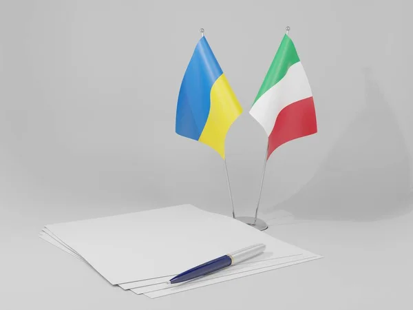 Italië Oekraïne Overeenkomst Vlaggen Witte Achtergrond Render — Stockfoto