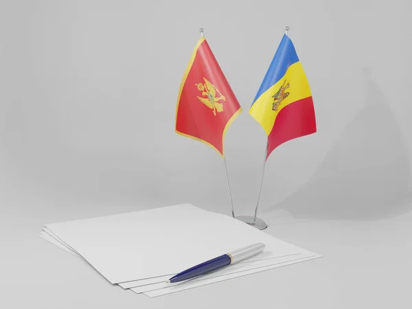 Moldavie Drapeaux Accord Monténégro Fond Blanc Render — Photo