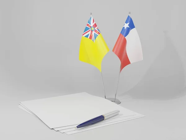 Chili Niue Overeenkomst Vlaggen Witte Achtergrond Render — Stockfoto