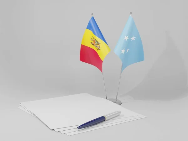 Mikronezya - Moldova Anlaşması Bayrakları, Beyaz Arkaplan - 3D Render