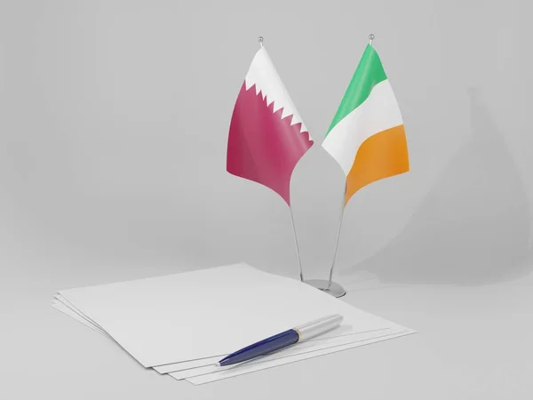 Irlande Drapeaux Accord Qatar Fond Blanc Render — Photo