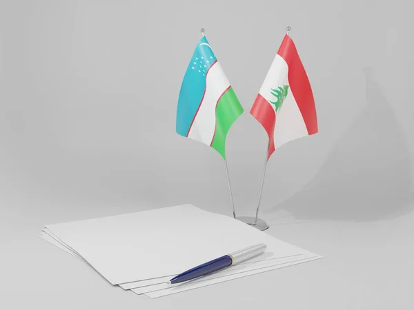Líbano Acordo Usbequistão Bandeiras Fundo Branco Render — Fotografia de Stock