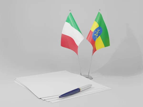 Etiópia Itália Acordo Bandeiras Fundo Branco Render — Fotografia de Stock