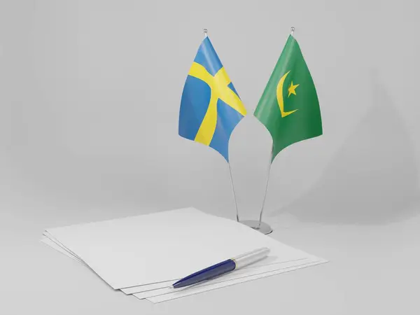 Mauretania Szwecja Flagi Umowy Białe Tło Render — Zdjęcie stockowe