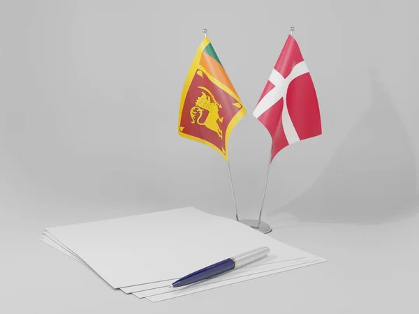 Δανία Σρι Λάνκα Agreement Flags White Background Render — Φωτογραφία Αρχείου