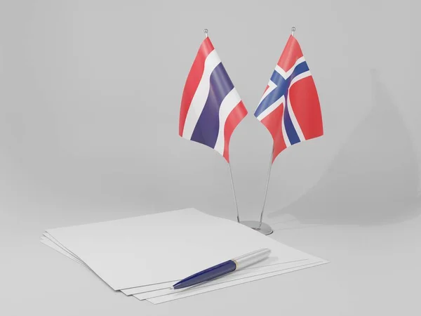 Norvégia Thaiföld Megállapodás Zászlók Fehér Háttér Render — Stock Fotó
